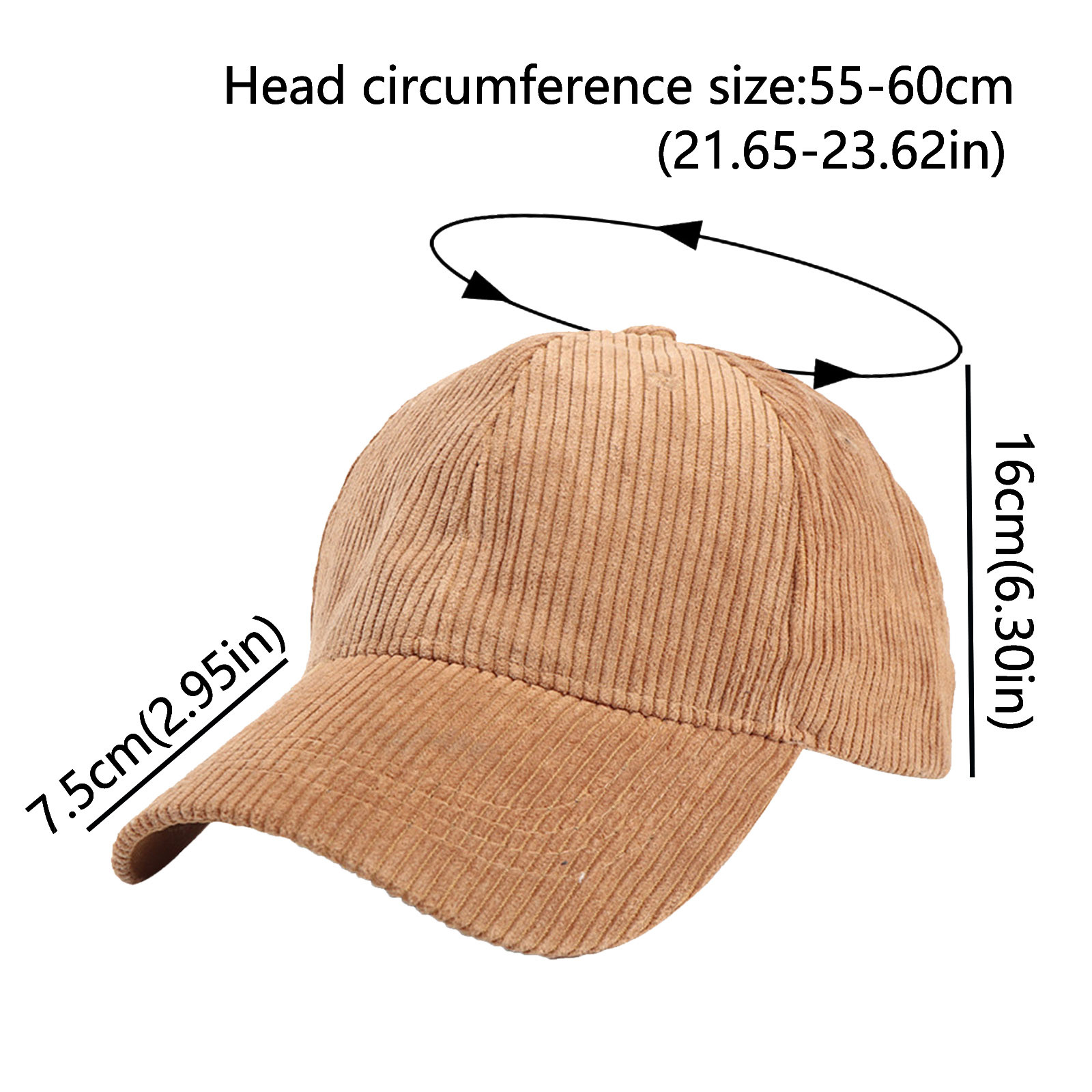 thumbnail image 3 of Gorra de béisbol unisex de verano de pana lisa: ajustable, ligera, estilo vintage, adecuada para la playa y actividades al aire libre., 3 of 3